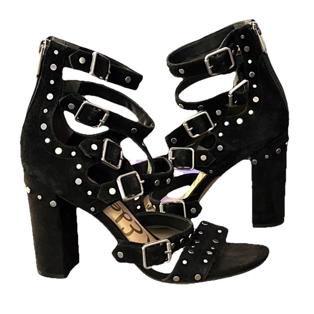 Sam Edelman York Black Suede Studded Strappy High Heel Sandals 9M Goth Witchcore